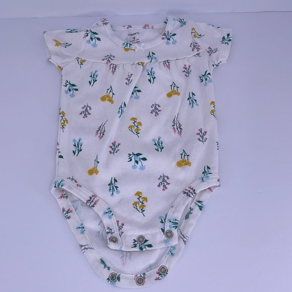 Carter's White Foral Onesie Size: 9 Months - Picture 1 of 5